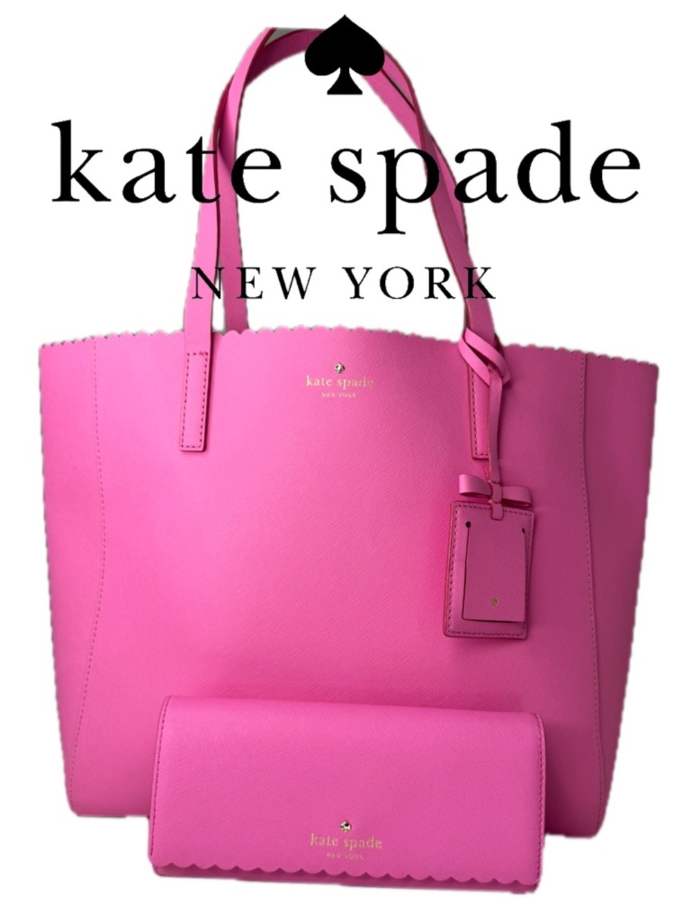 Kate Spade  Scalloped PINK Orange Papaya Tulip Cape Drive Tote  Bag & Wallet